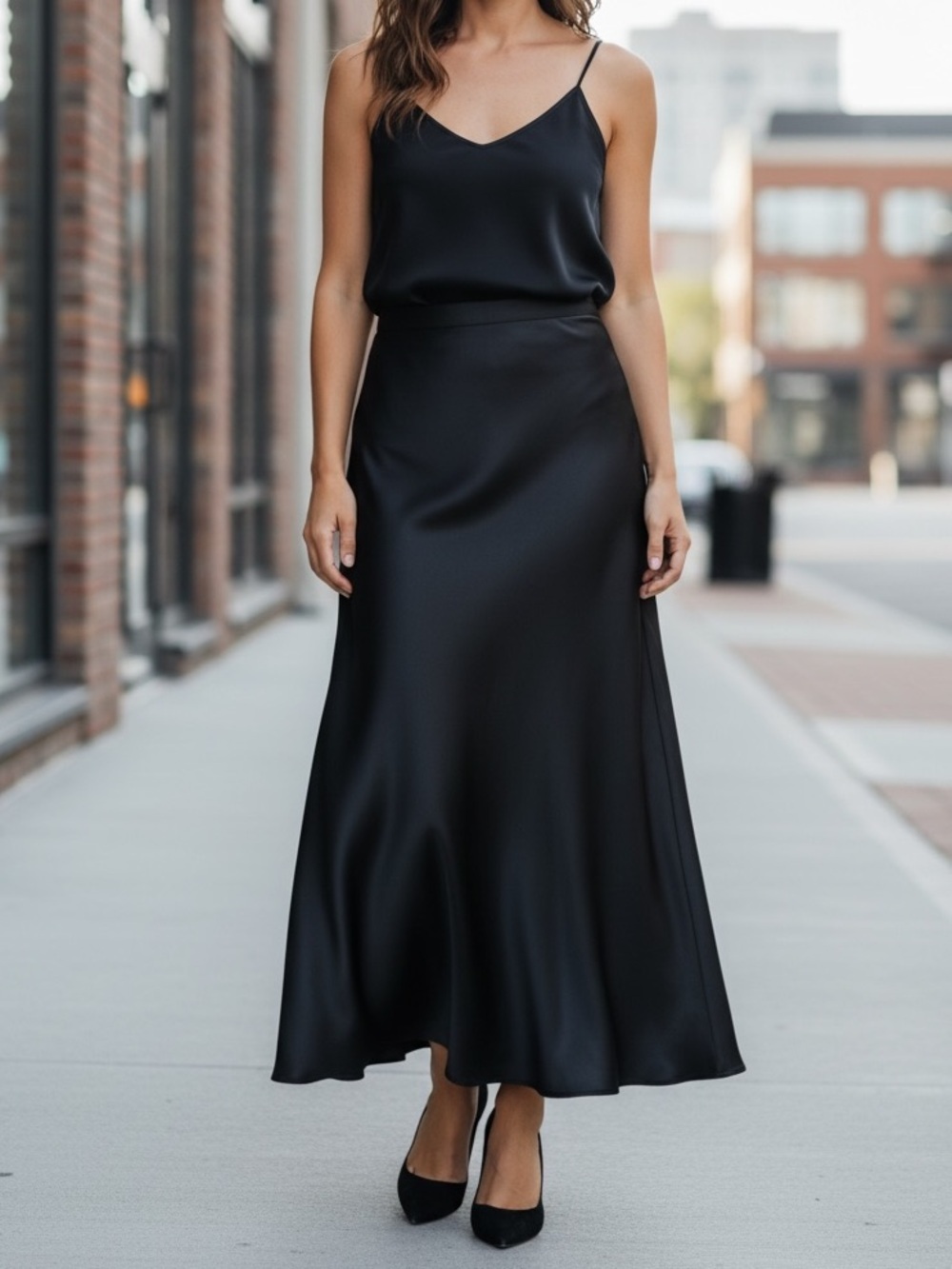 Tadashi Shoji Classic Black Silky Long Maxi Floor Formal Skirt Sz M